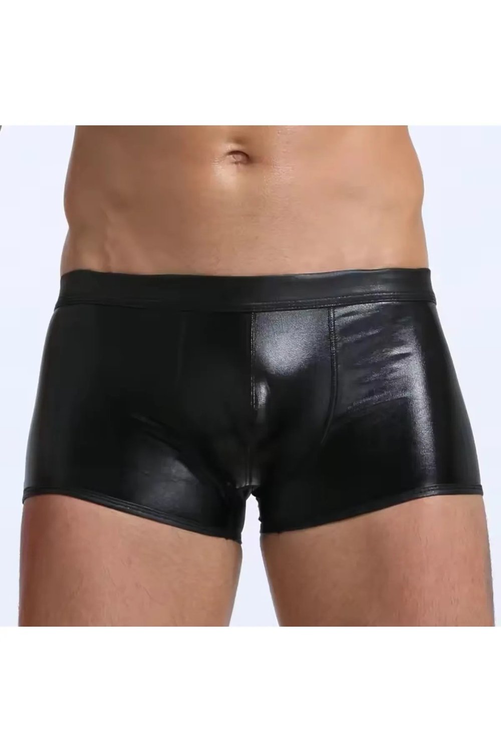 Fantezi Deri Görünümlü Seksi  Siyah Erkek Boxer  - Fantezi Tanga BC4605