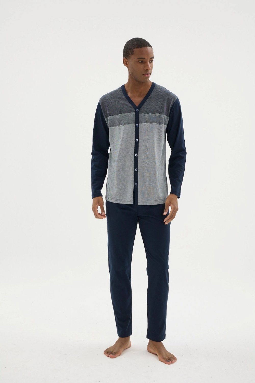 Kocabey Dm-26104 V Yaka Boydan Düğmeli Pijama Takımı