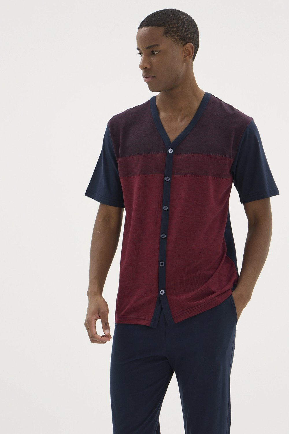 Kocabey KKT-26154 Erkek V Yaka Boydan Düğmeli Pijama Takımı