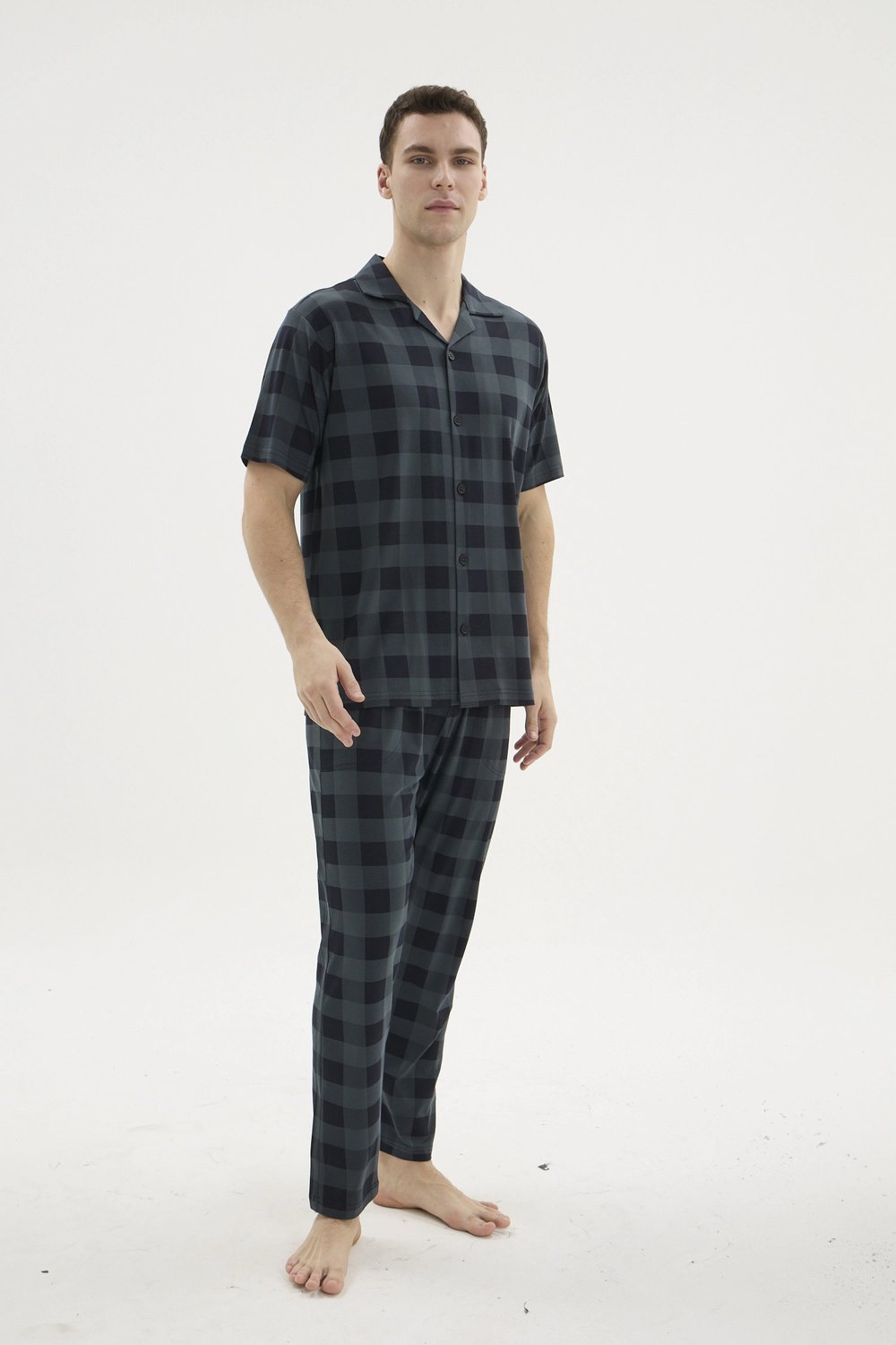 Kocabey KKT-26158 Erkek Apaj Yaka Düğmeli Pijama Takımı