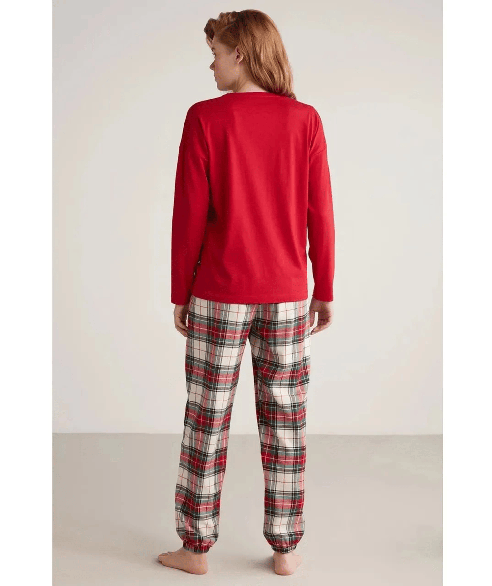 Nautıca W606 Kadın Uzun Kollu Ekoseli Pijama Takımı