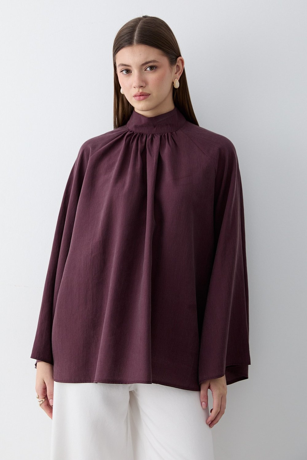Kadın Hakim Yaka Pelerin Kollu Oversize Bluz