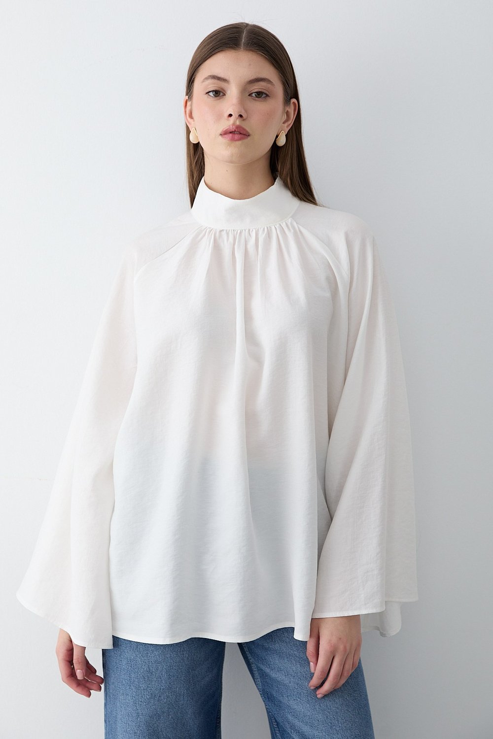 Kadın Hakim Yaka Pelerin Kollu Oversize Bluz