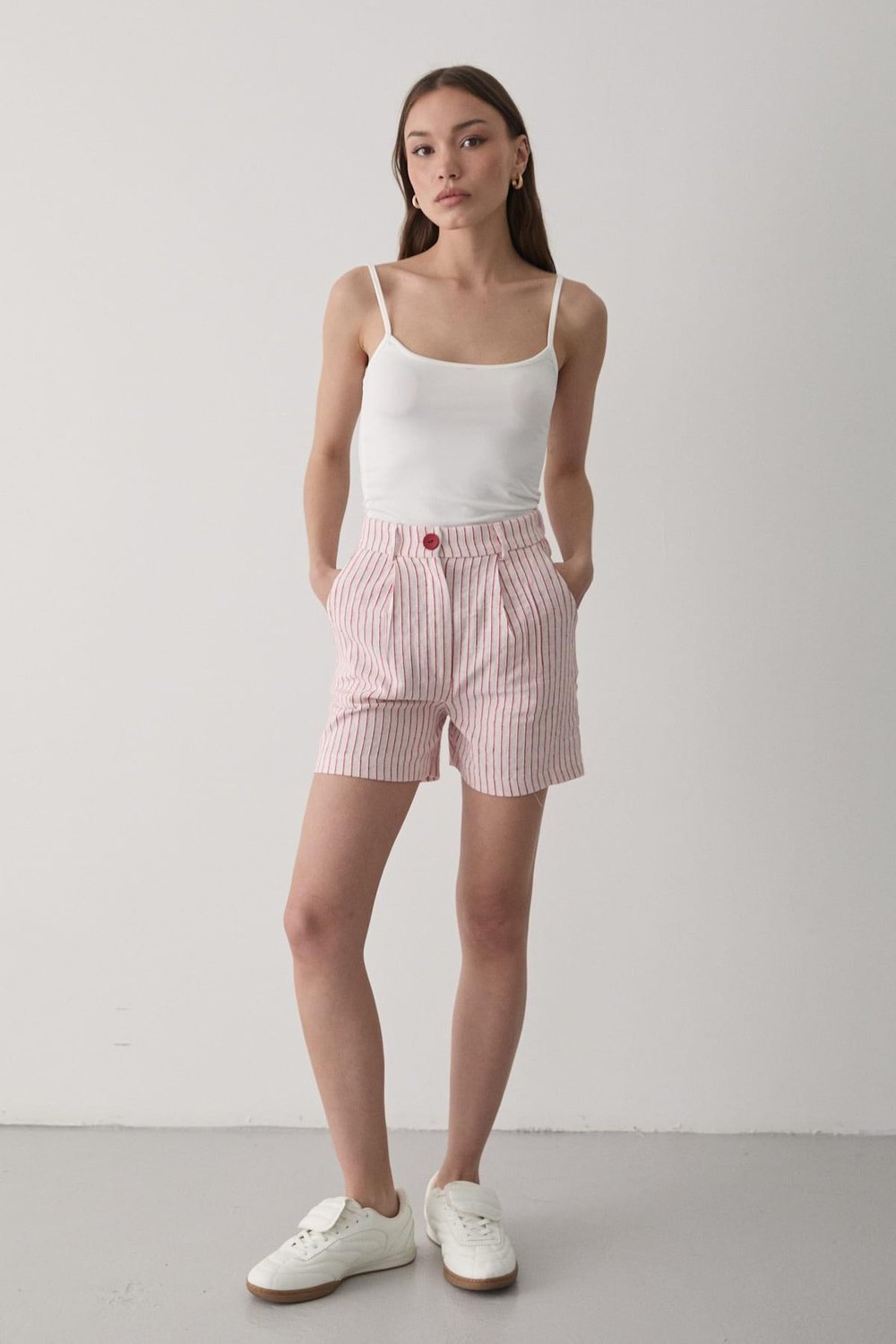 Kadın Keten Şort Pantolon PEMBE