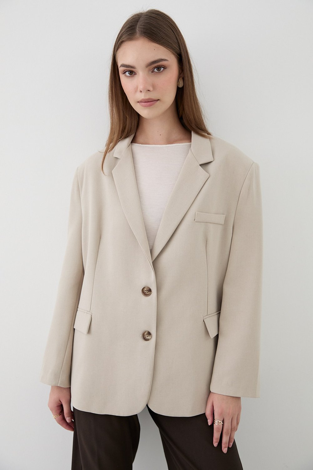 Kadın Taş Düğme Detaylı Oversize Blazer Ceket