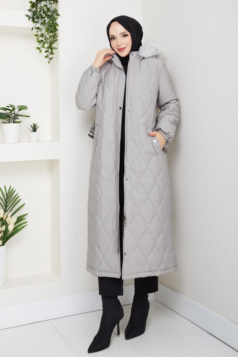 BELİ KEMERLİ KAPİTONE MONT / Gri