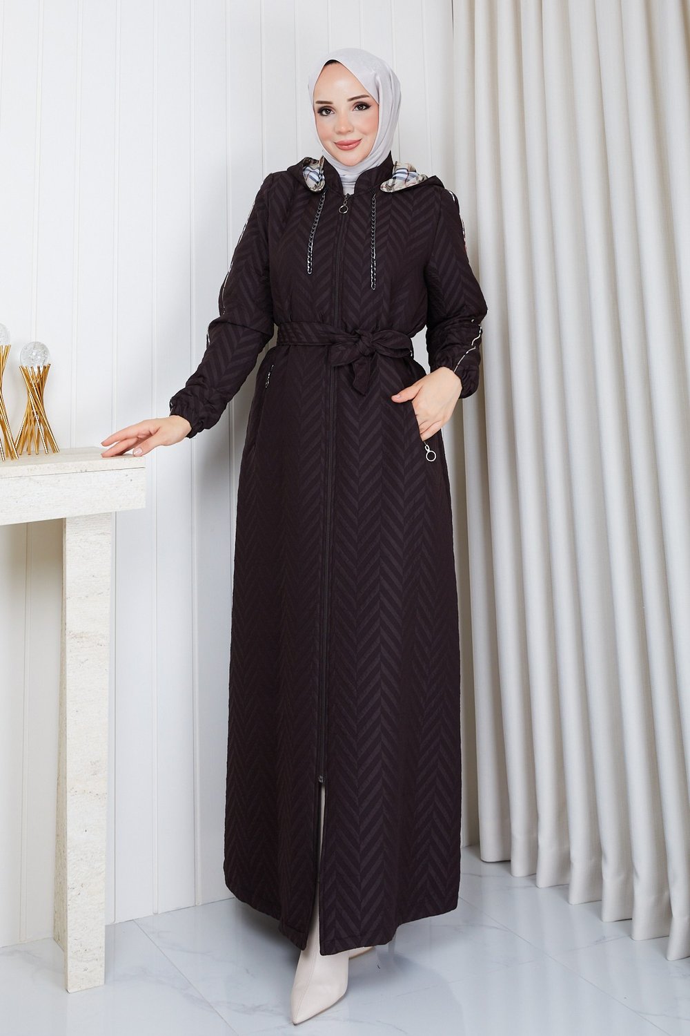 BURBERY DESENLİ KAPİTONE / Acı Kahve