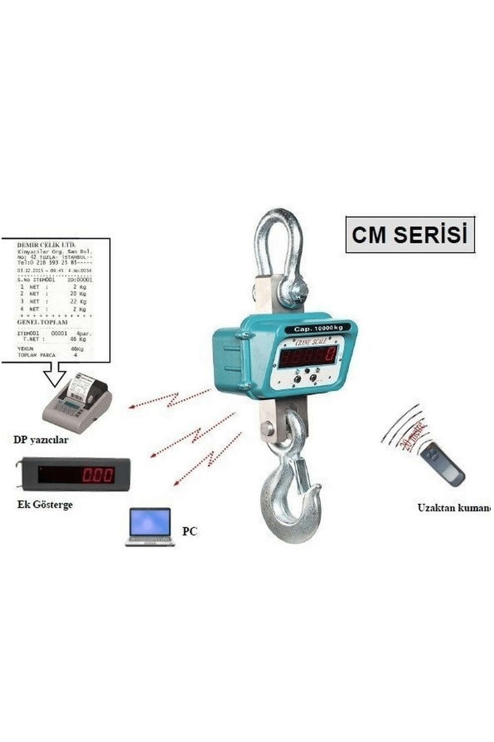 Densi -CM 5 Ton Askılı Yazıcılı Vinç Kantarı Kumandalı Yazıcılı