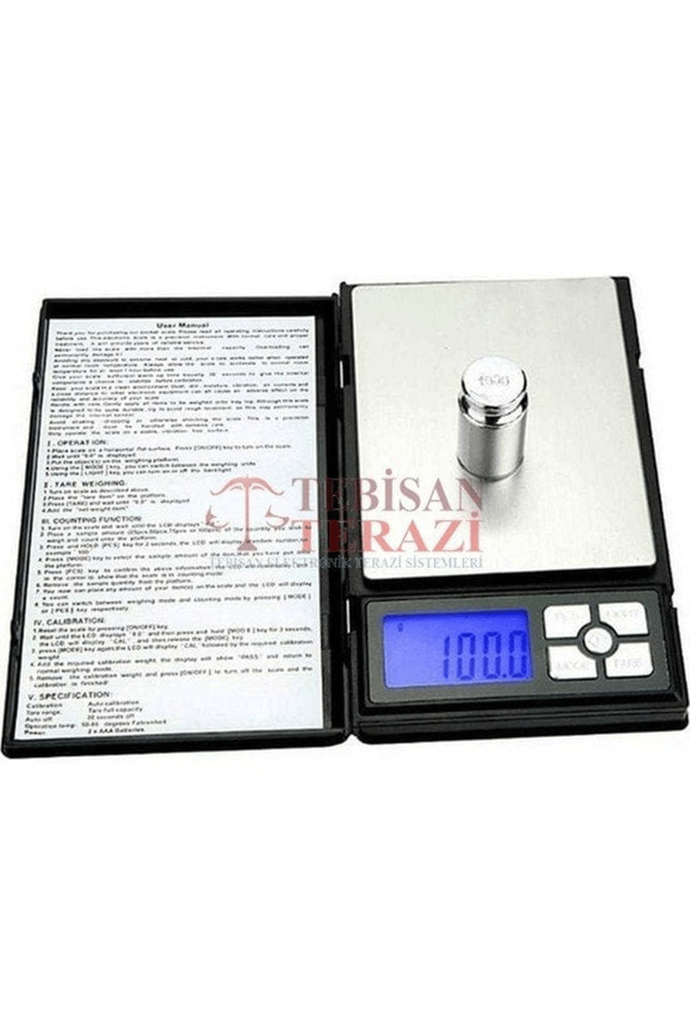 NOTEBOOK KAPAKLI CEP TERAZİSİ HASSASİYET 500GR X 0,01GR