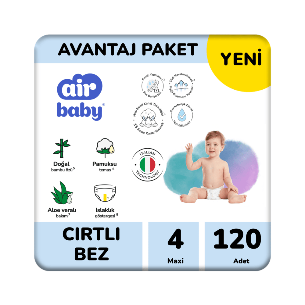 Air Baby Avantaj Paket Maxi Bebek Bezi 4 Numara 120 Adet 8-14 Kg