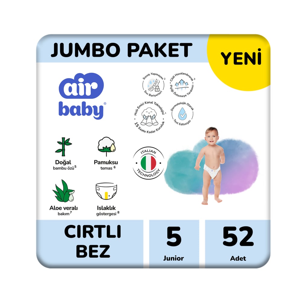 Air Baby Jumbo Paket Junior Bebek Bezi 5 Numara 52 Adet 11-18 Kg