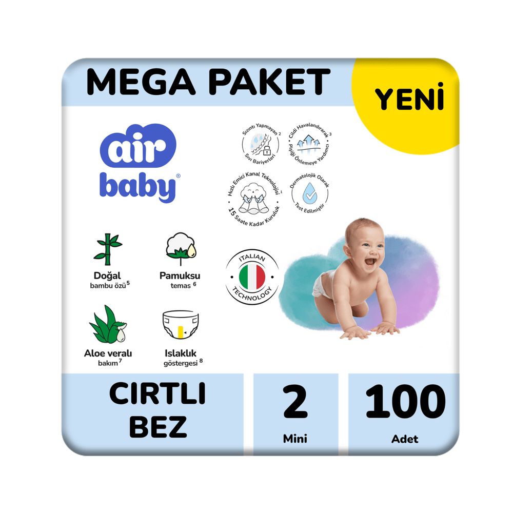 Air Baby Mega Paket Mini Bebek Bezi 2 Numara 100 Adet 3-6Kg
