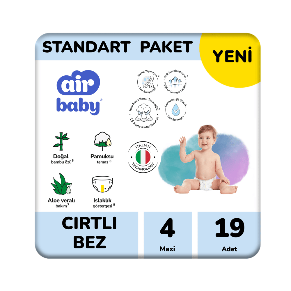 Air Baby Standart Paket Maxi Bebek Bezi 4 Numara 19 Adet 8-14 Kg