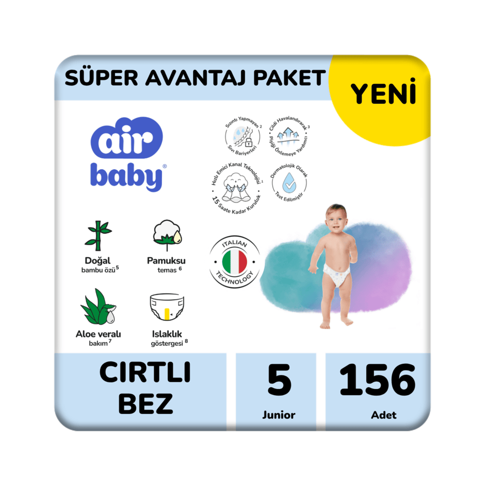 Air Baby Süper Avantaj Paket Junior Bebek Bezi 5 Numara 156 Adet 11-18 Kg