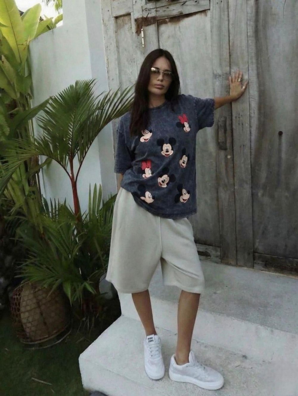 Baskılı taş Yıkama Oversize Dokuma Tişört Antrasit