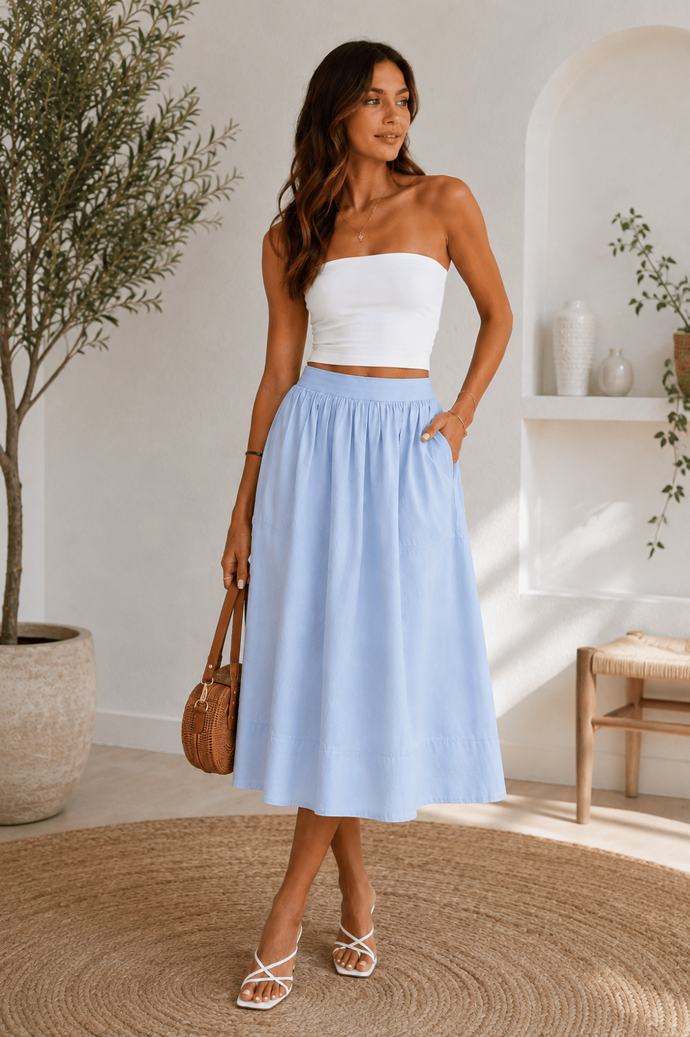 Beli Lastikli Midi Etek – Bebe Mavisi