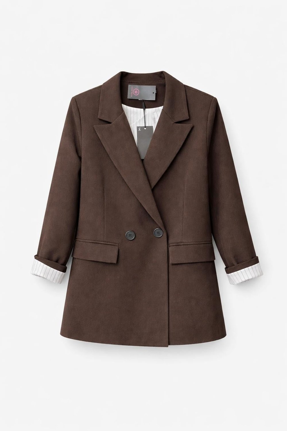 KAHVE  İÇ ASTARI BEYAZ ÇİZGİLİ BLAZER CEKET
