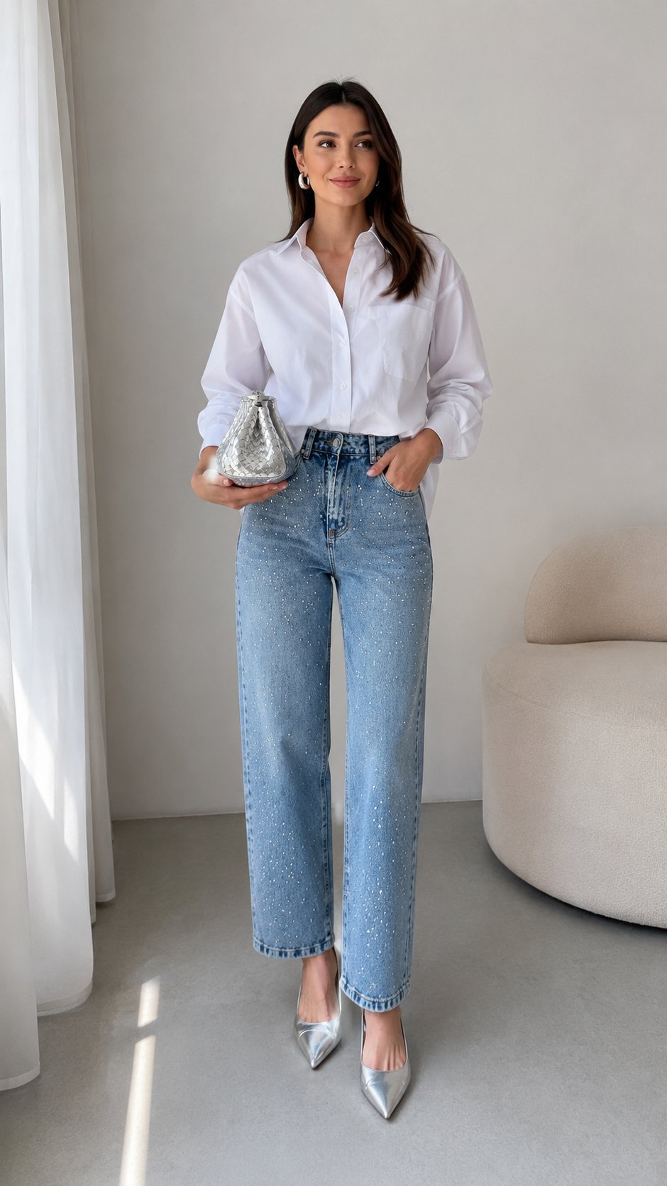 Taş Detaylı Mom Jean Pantolon