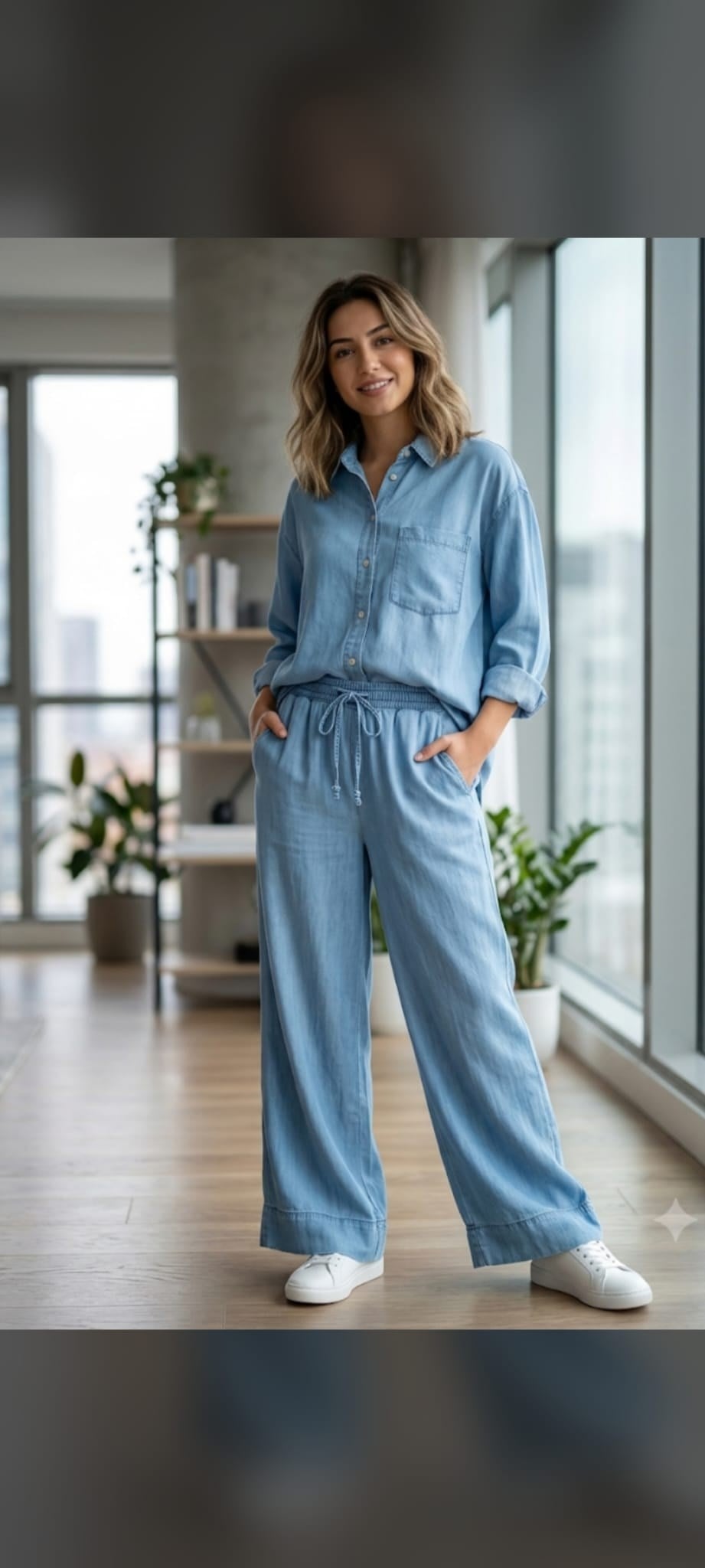 Tensel Yumuşacık Denim Gömlek Pantolon Takım
