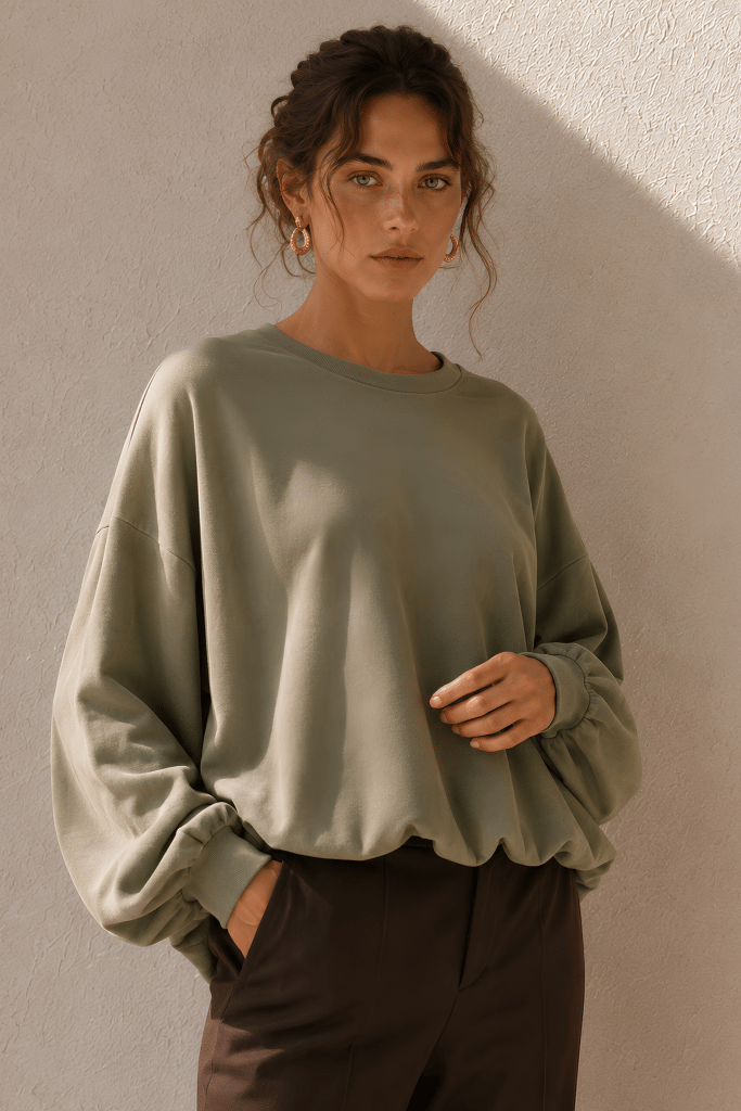 Yumuşak Hacimli Haki Sweatshirt
