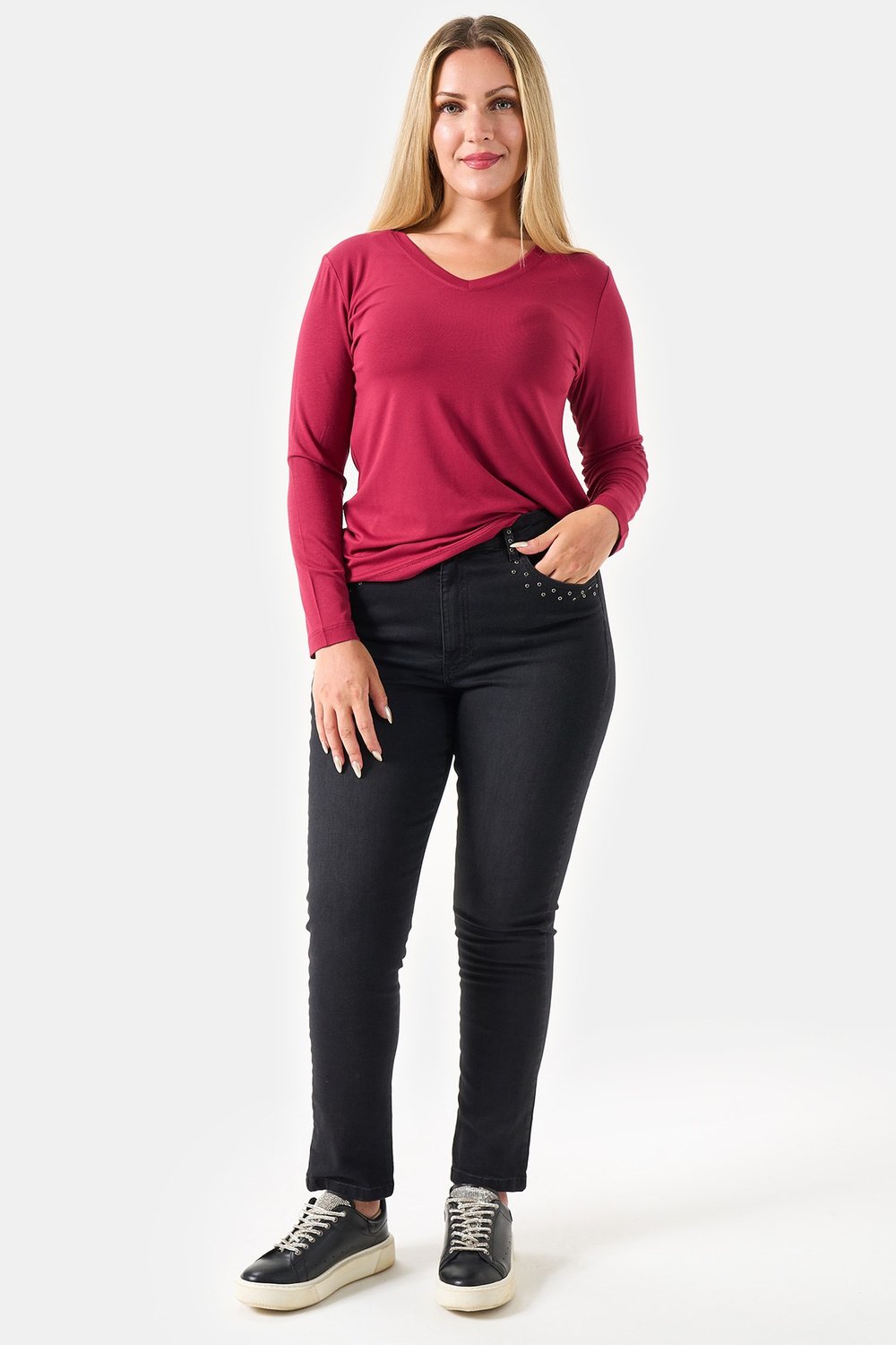 30297 TAŞ DETAYLI DAR PAÇA KOT PANTOLON