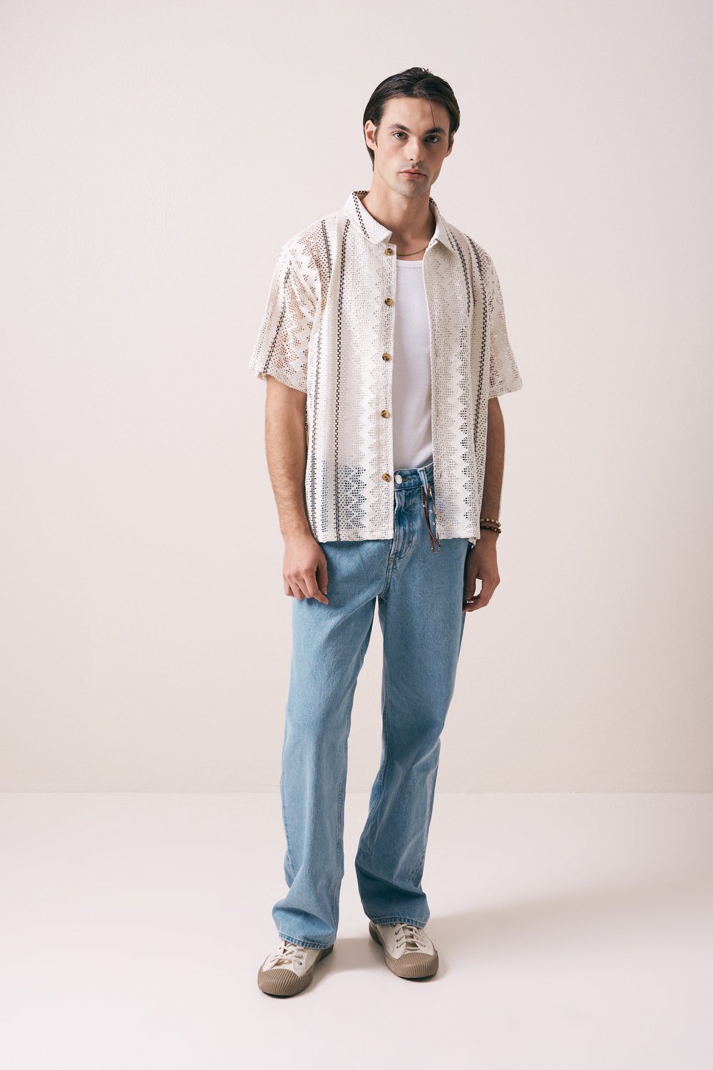 KROŞE DOKULU GEOMETRİK DESEN OVERSIZE GÖMLEK