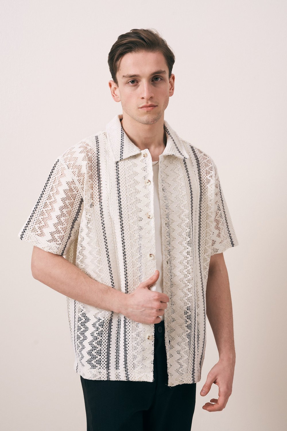 KROŞE DOKULU GEOMETRİK DESEN OVERSIZE GÖMLEK