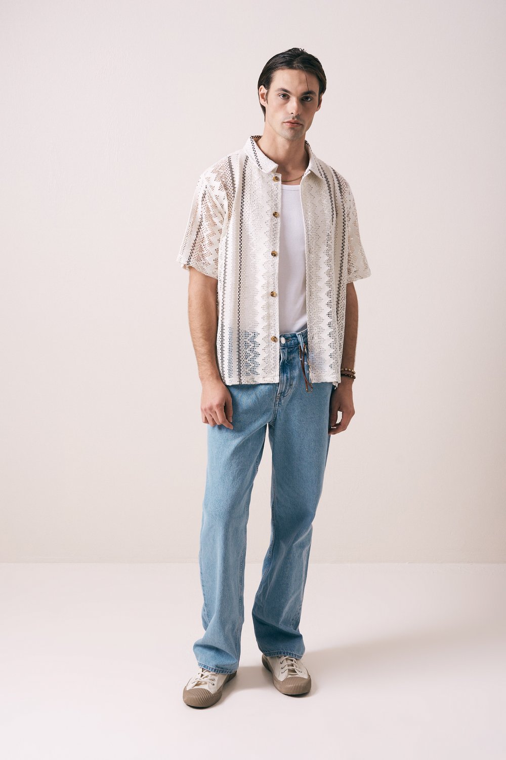 KROŞE DOKULU GEOMETRİK DESEN OVERSIZE GÖMLEK