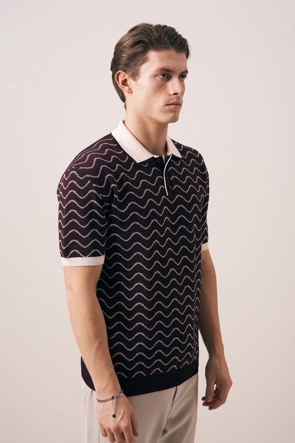 REGULAR FIT GEOMETRİK DESEN DÜĞMELİ POLO TRİKO T-SHIRT