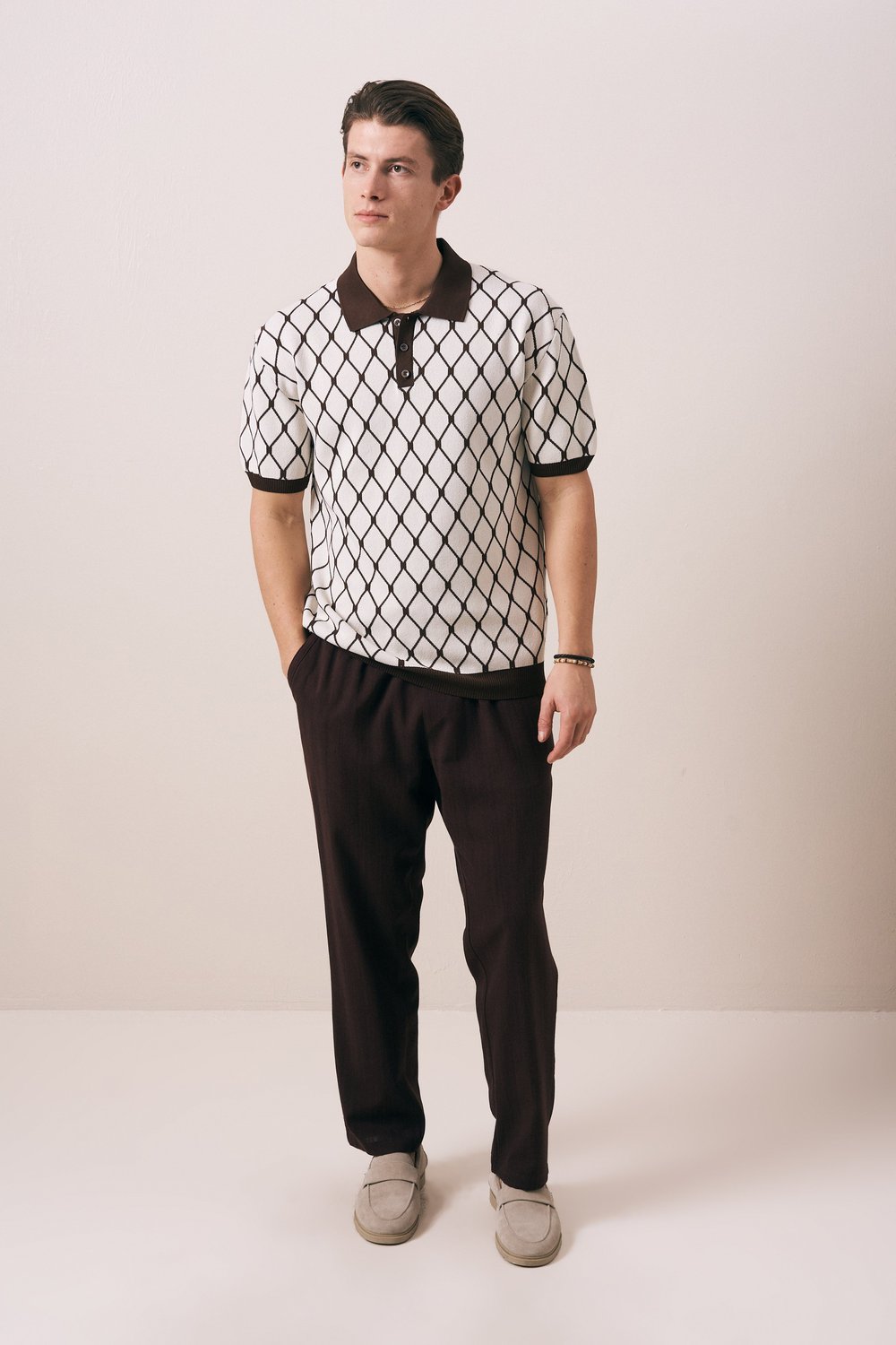 REGULAR FIT GEOMETRİK DESEN DÜĞMELİ POLO TRİKO T-SHIRT