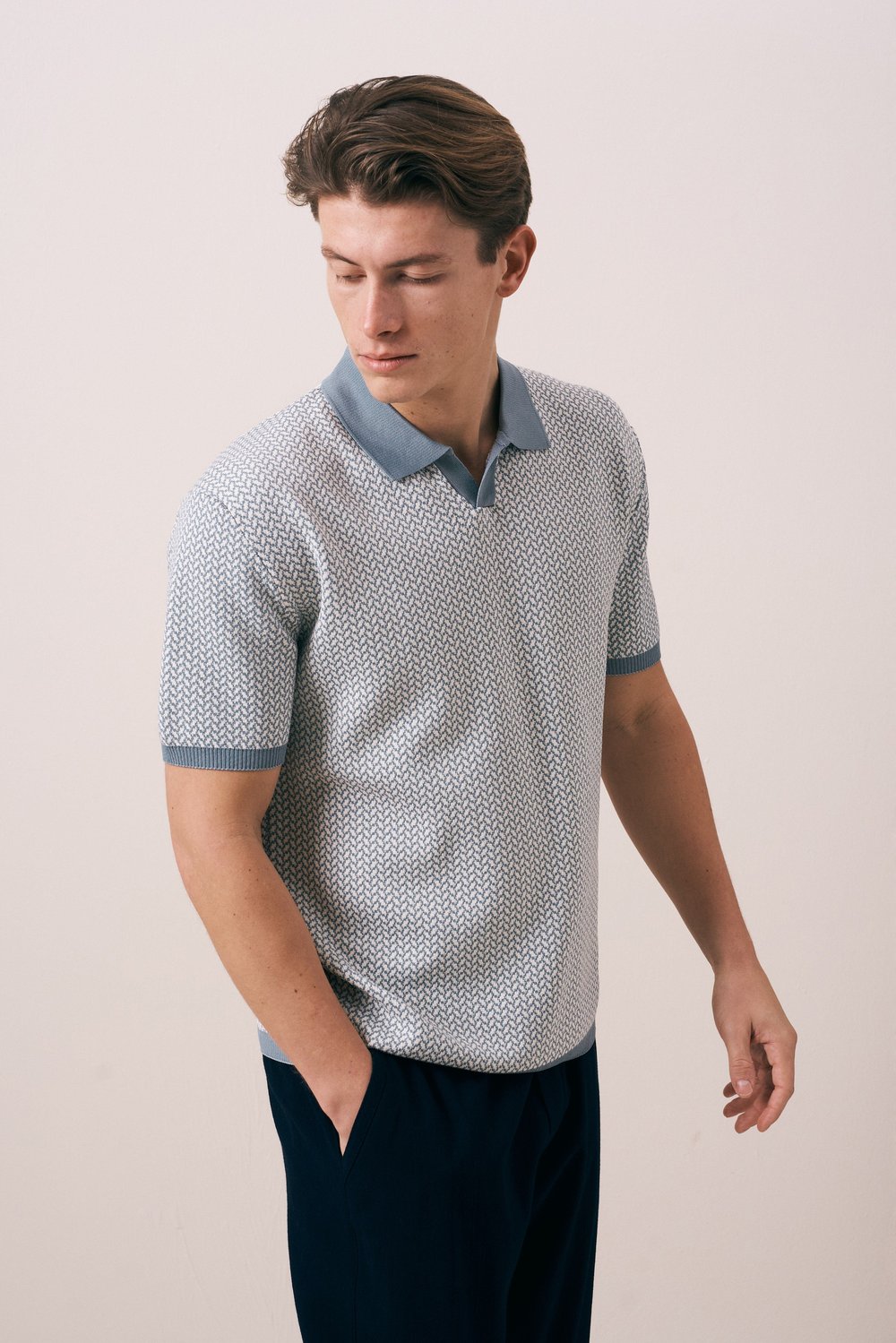 REGULAR FIT GEOMETRİK DESEN TRİKO POLO T-SHIRT