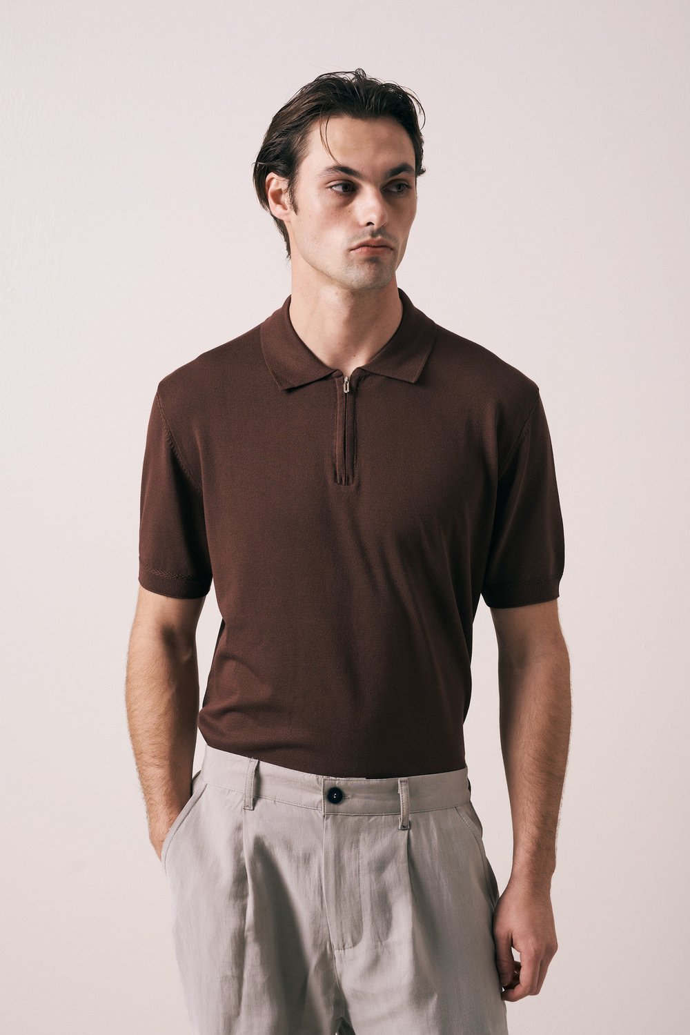 REGULAR FIT KOL ÖRGÜ DETAYLI FERMUARLI POLO TRİKO T-SHIRT