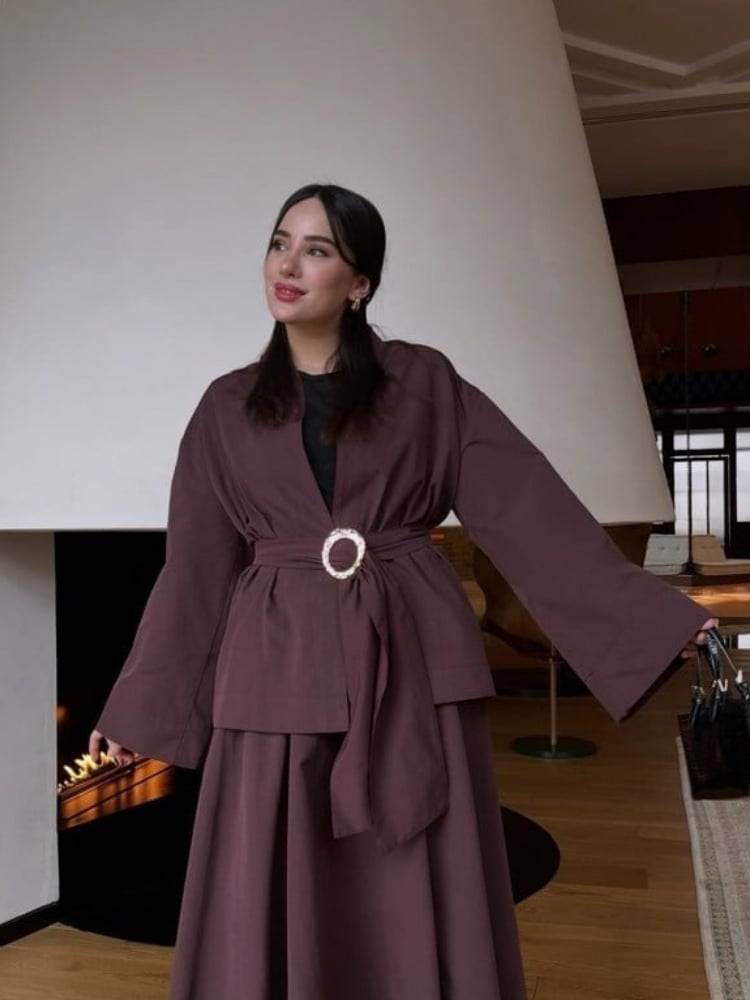 Lina Belted Ceket | Mürdüm