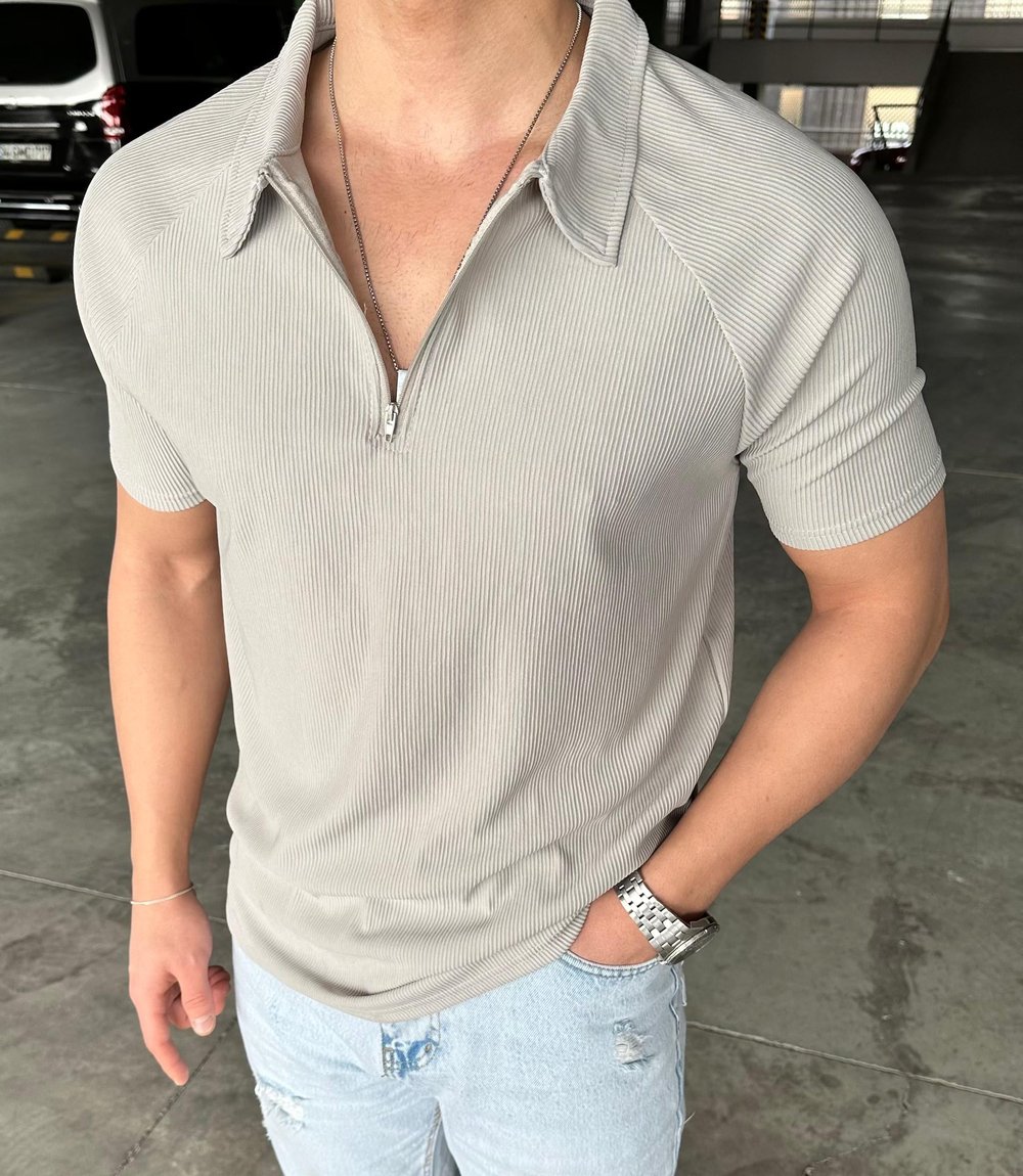 The Mass Fermuarlı Tshirt Gri