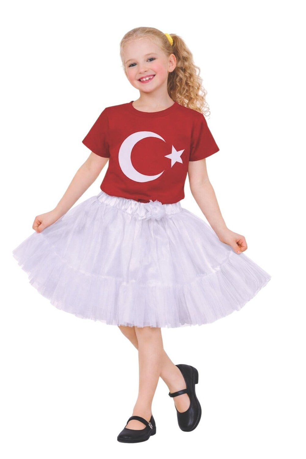23 Nisan Gösteri Kıyafeti Kız Çocuk Etekli Tişört Takımı