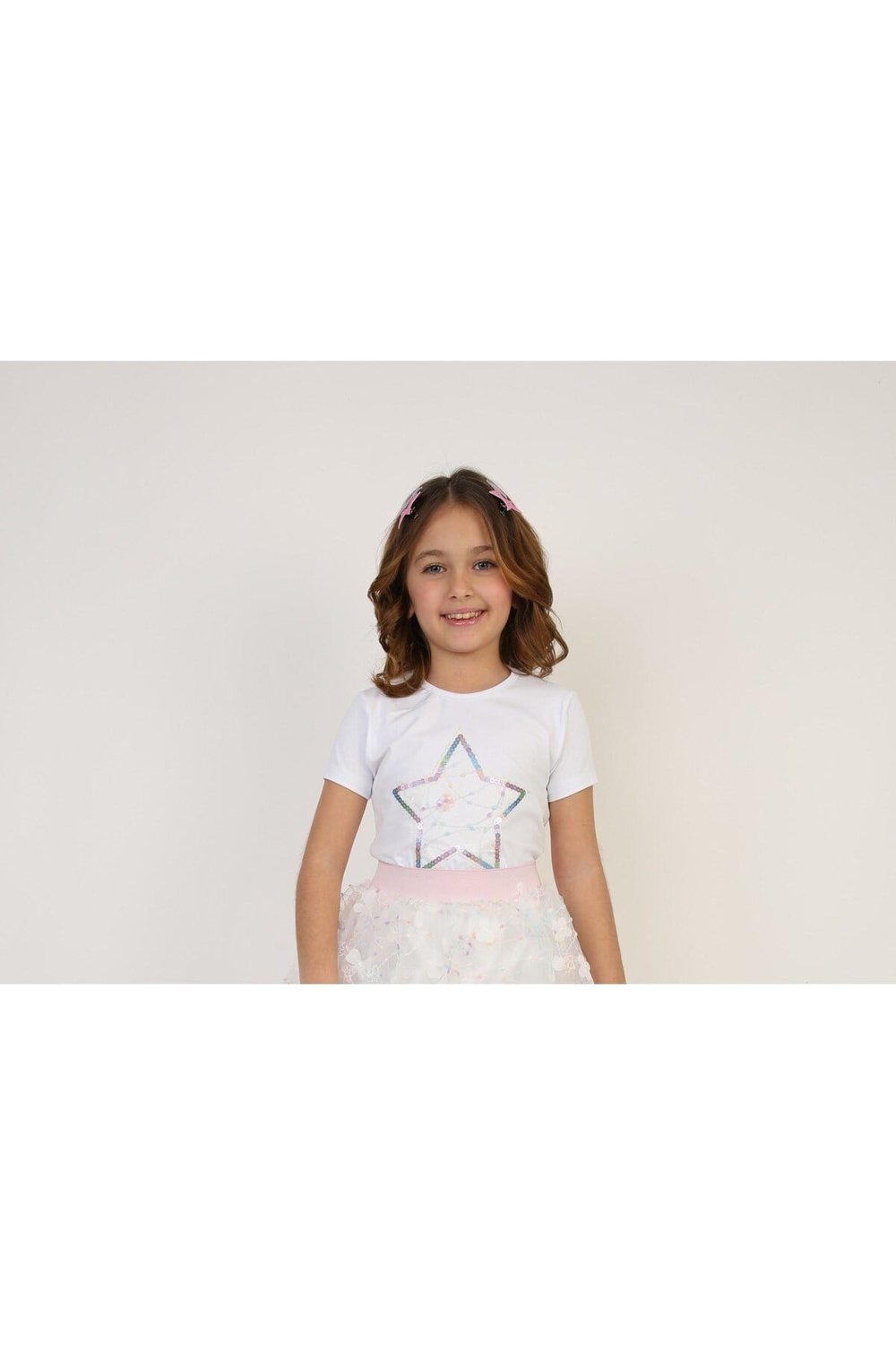 Renkli Yıldızlı Kız Çocuk T-shirt 23 Nisan 29 Ekim 10 Kasım 19 Mayıs Gösteri Kıyafetleri