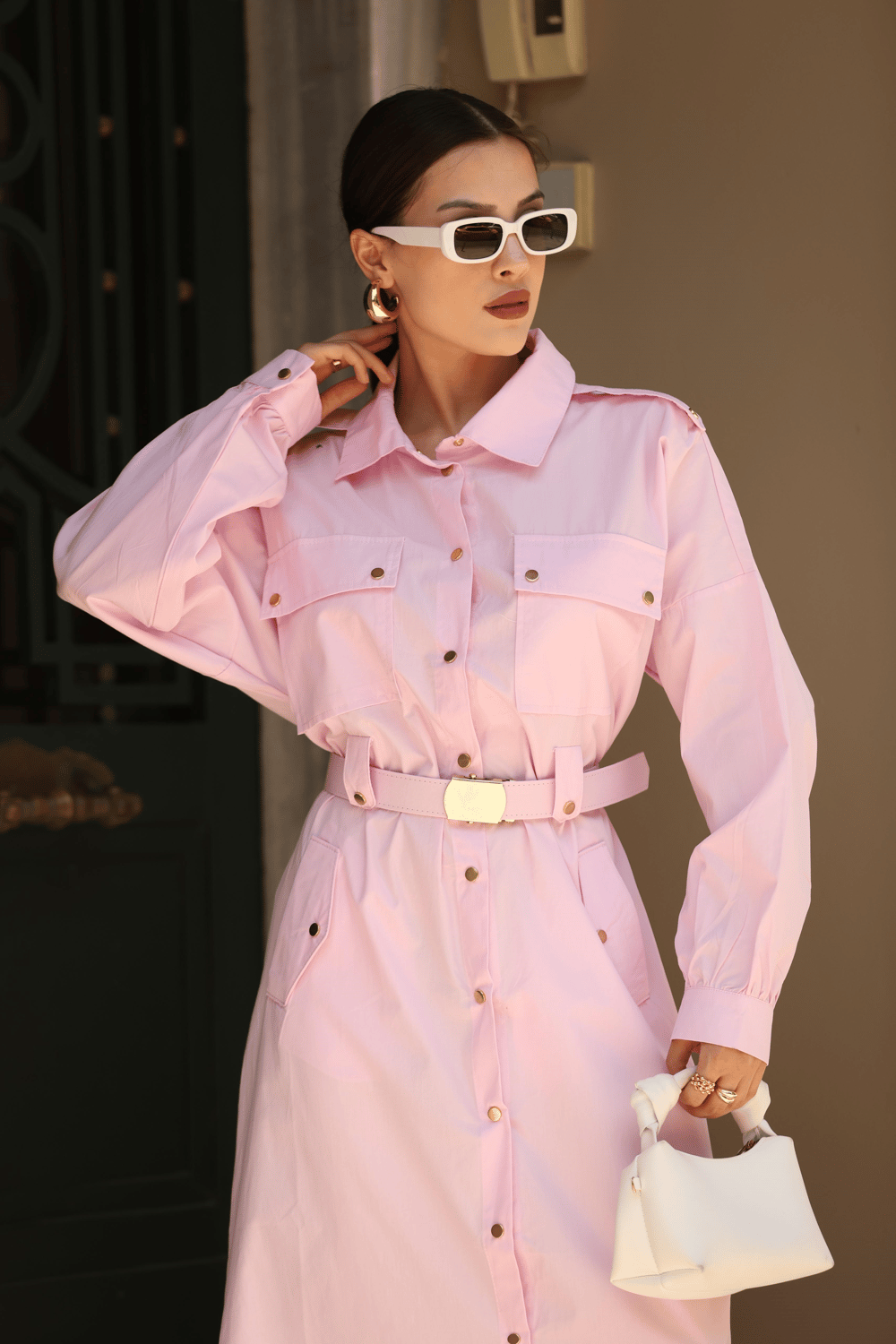 Poplin Elbise Pembe