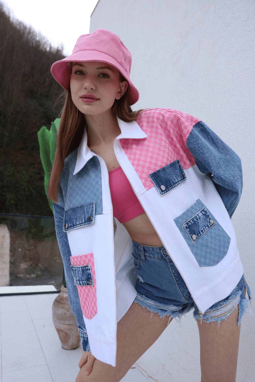 Renkli Denim Gabardin Ceket