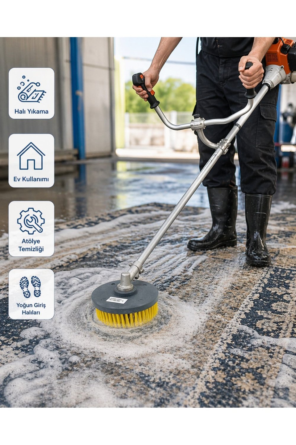 Motorlu Tırpan Halı Yıkama Fırça Başlığı