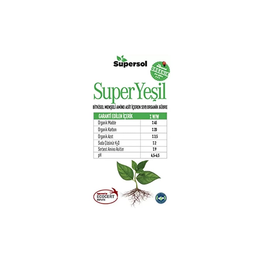 Supersol Biyoteknoloji Super Yeşil 1 L Bitkisel Menşeli Aminoasit Içeren Sıvı Organik Gübre