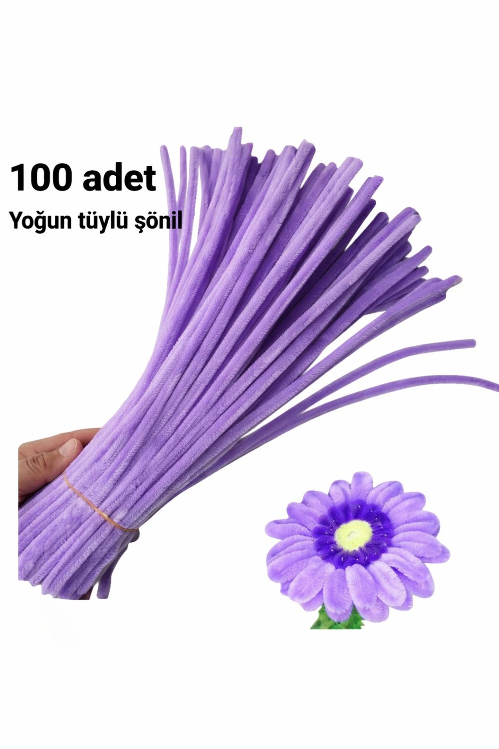 100 Lü Renkli Şönil, Eğitici Şönil Seti, Tüylü Tel, Peluş Tel, kadife şönil, el işi malzemesi M-9