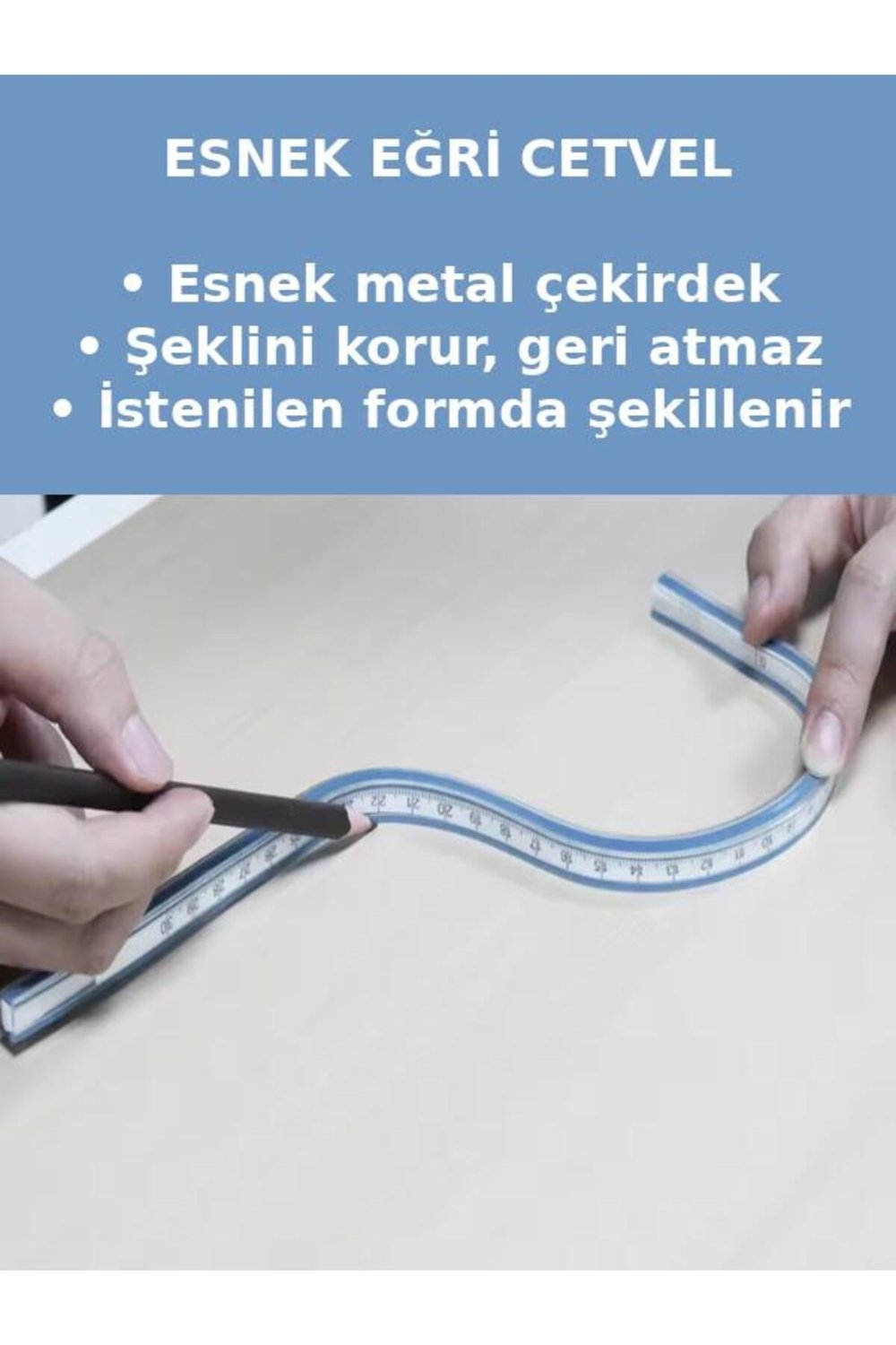 40 cm Çift Ölçekli Kavisli Cetvel İsteğe Bağlı Emperyal ve Metrik Yumuşak Esnek Eğri