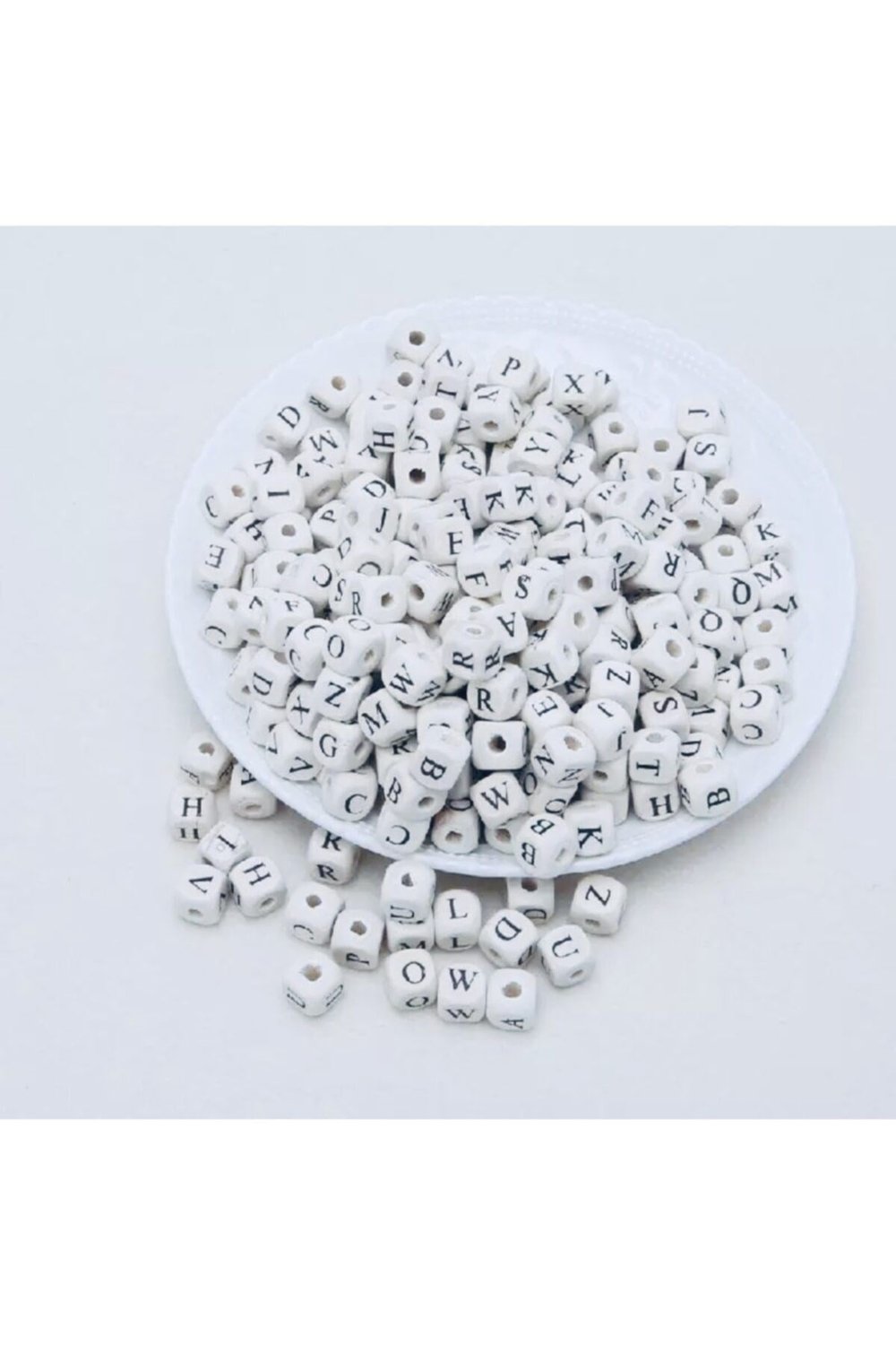 Beyaz Ahşap Küp Zar Alfabe Harf Takı Boncuğu 10 mm 1000 Adet
