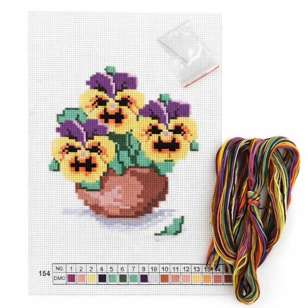Desenli Kanaviçe Seti – El İşi Nakış Kiti, Renkli İpliklerle Tam Set 20x28