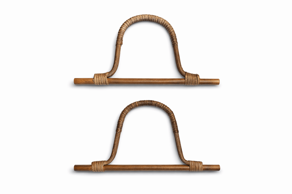 Doğal Bambu Çanta Sapı – 2 Adet, 27x14 cm - Koyu Hasır Renk