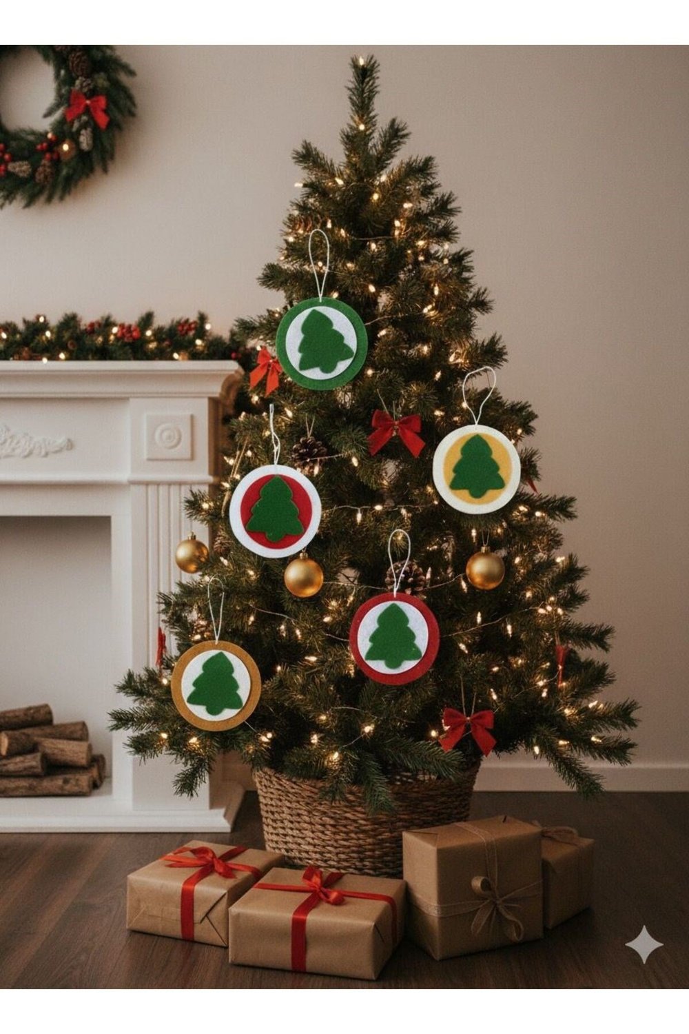 El Yapımı Yılbaşı Ağacı Süsü, Çam Ağacı Süsü, Noel Ağacı Süsü, 5'li Keçe çam