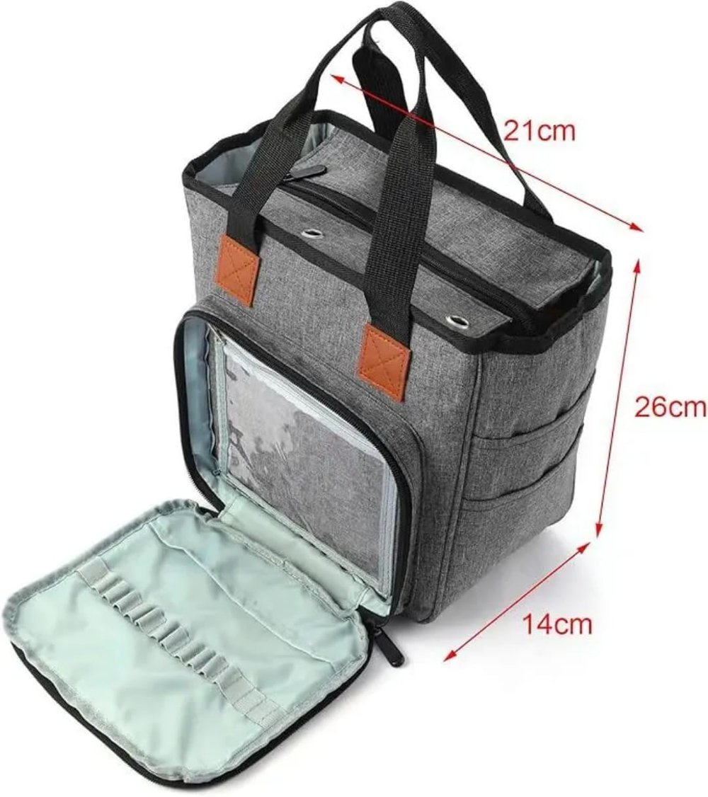 Gri Çok Bölmeli Kare Örgü ve Dikiş Organizer Çantası – Sadece Çanta - El İşi Organizer Çantası – Taşınabilir, Dayanıklı, Çok Bölmeli