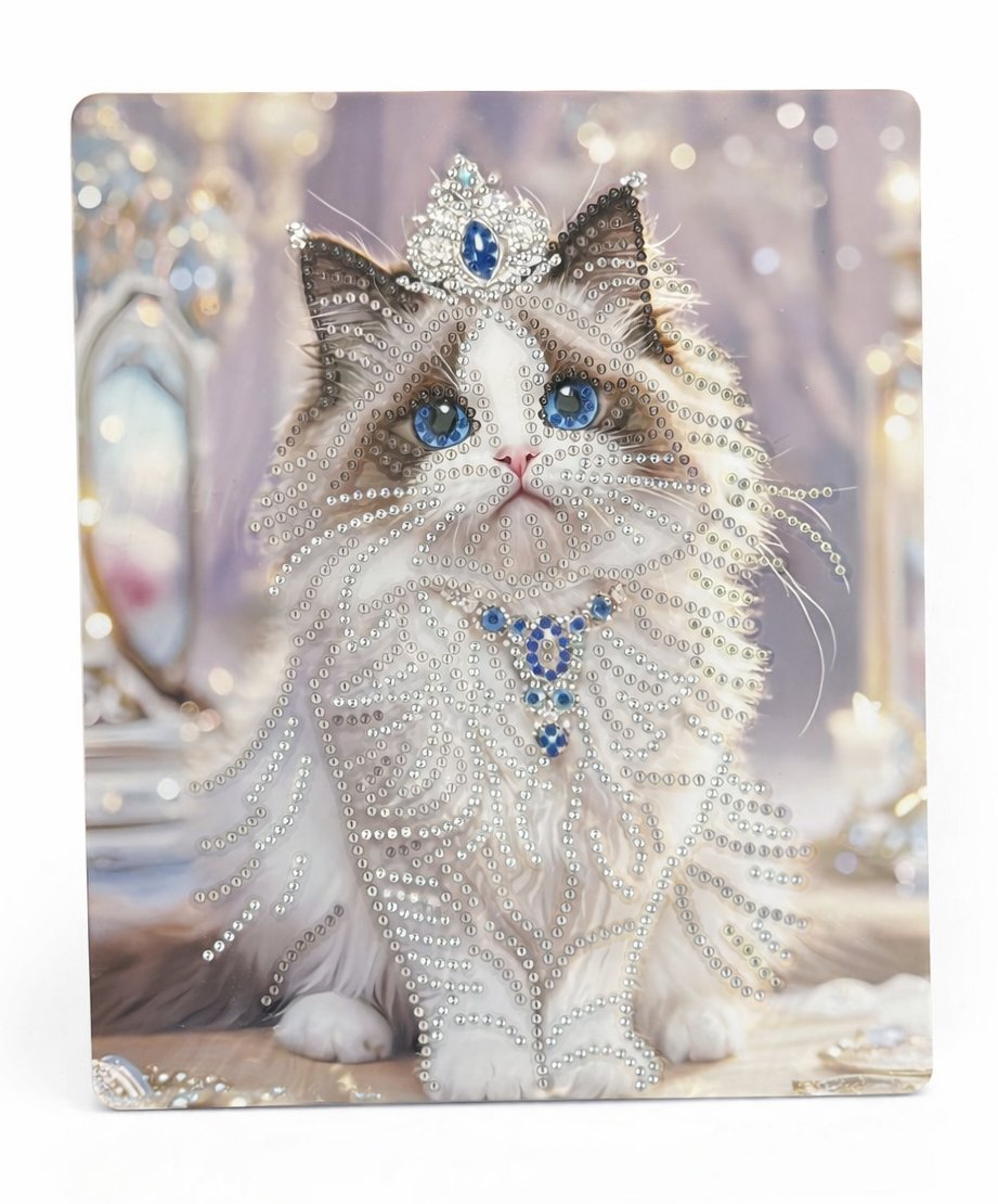 Hı Stone 5D Elmas Taş İşleme Kiti Tablo 21x25 cm Taçlı Kedi Desenli
