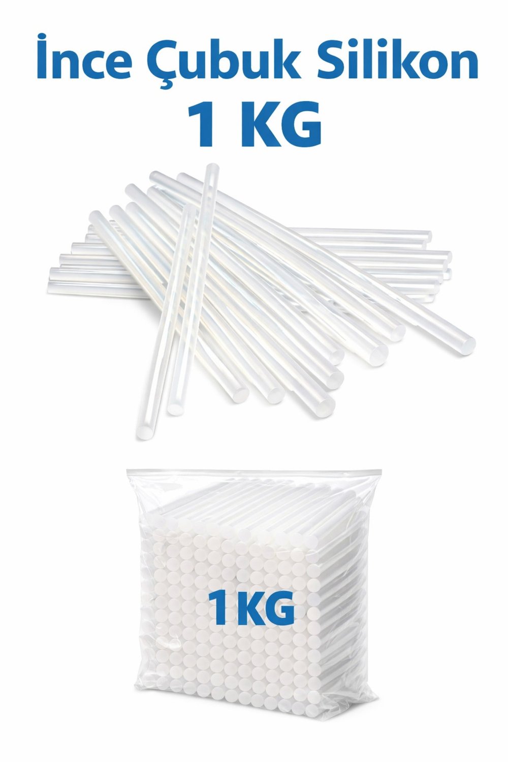 İnce Çubuk Silikon 1 KG – Şeffaf Sıcak Silikon Çubuğu, El İşi ve Hobi Uyumlu