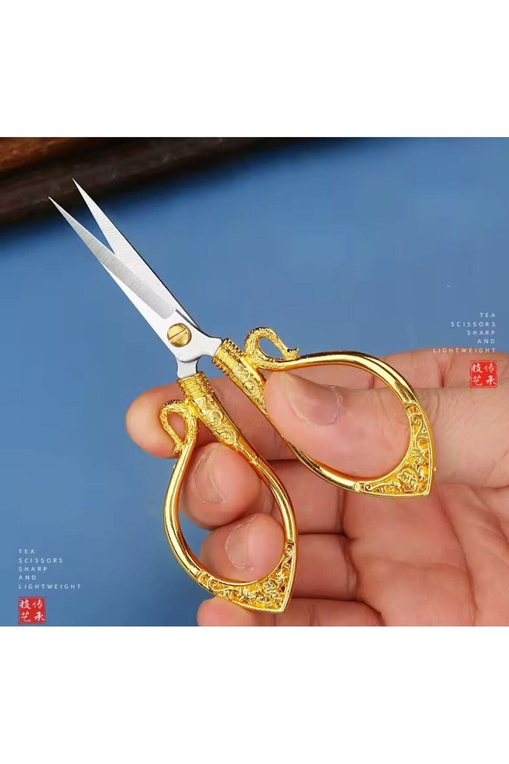 Kuğu Söz Nişan Makası, Kurdele Açılış Özel Gün Merasim Dikiş Nakış Makası Gold